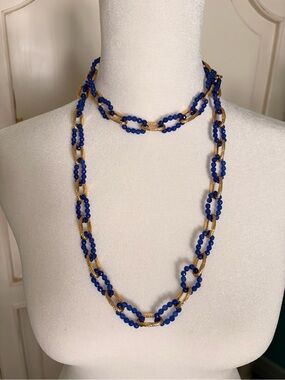 Fabulous Blue Bead and Gold-Link versatile long necklace.